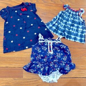 Stars Red White Blue Baby July 4th Romper Dress Shirt Set size 0-3 months bundle